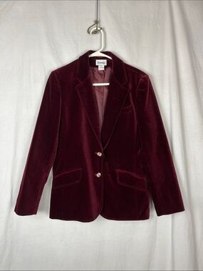 Vintage 1970s Personal Dark Red Velvet Button Up Long Sleeve Blazer
